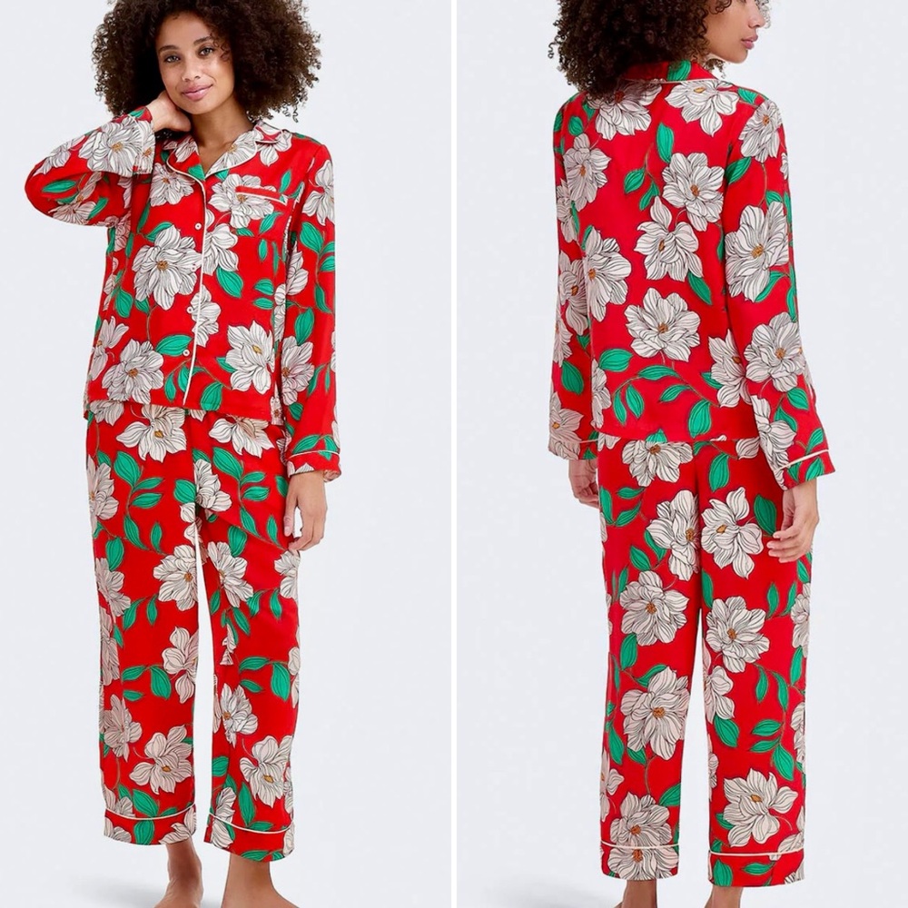 Draper James Red Floral Pajama Set Button Front Top & Pants Sz Large 🧡